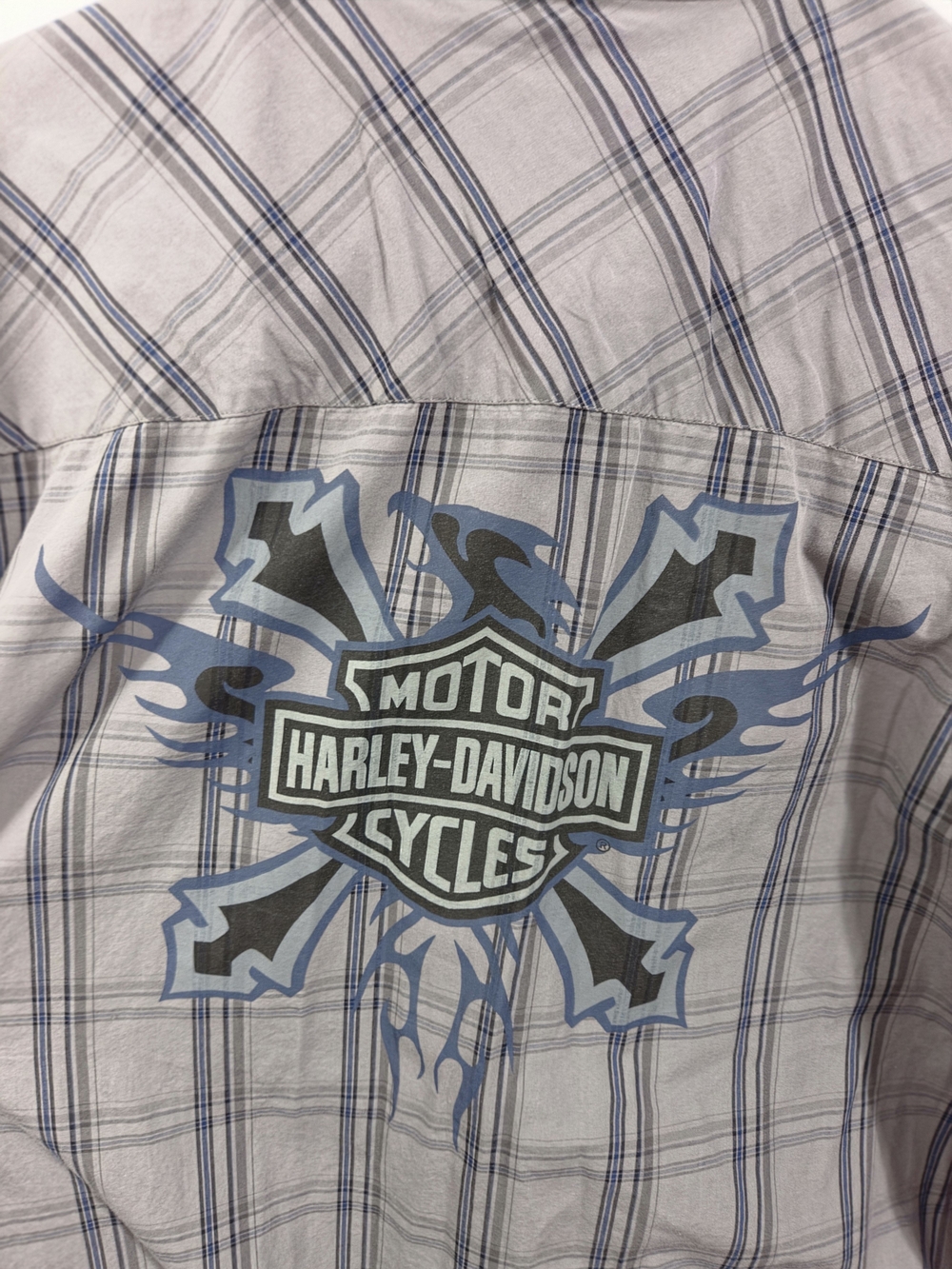 Harley-Davidson Gray Plaid Short Sleeve Button-Down Shirt - Picture 5 of 5